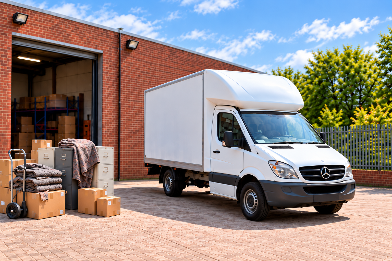 Moving vans with office items