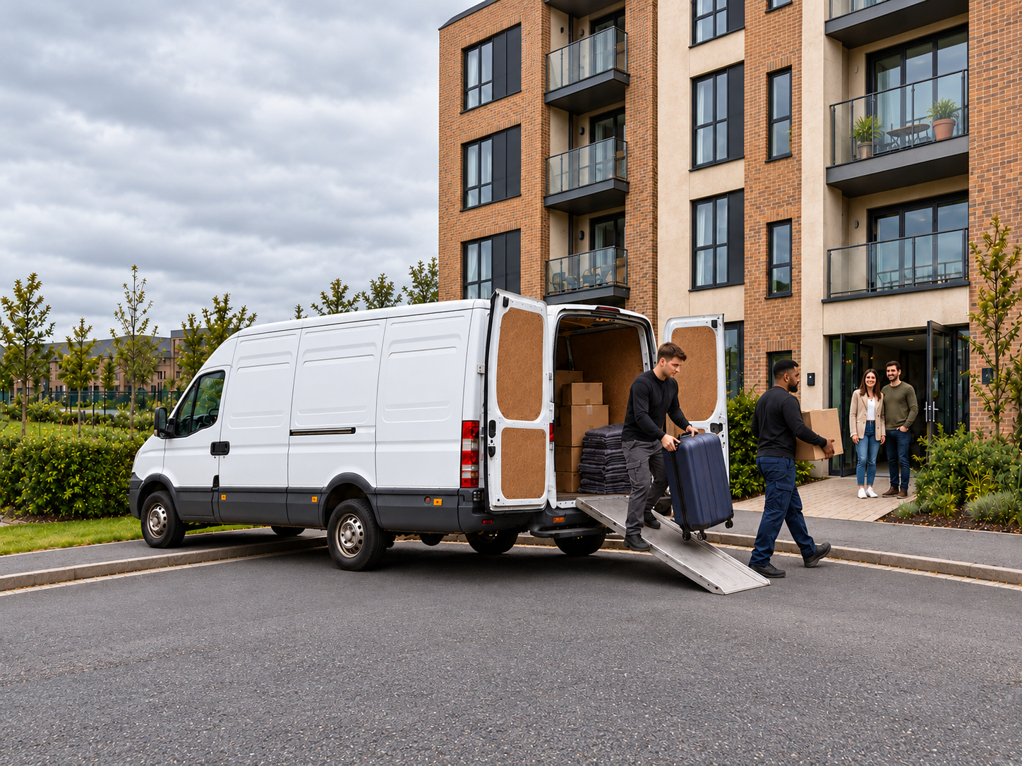 Smaller panel van at flats for a student move