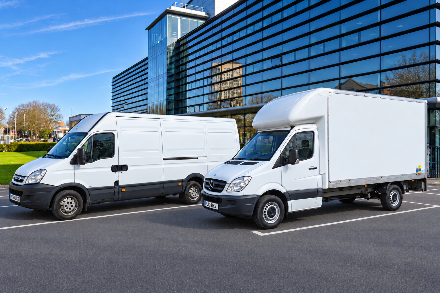 White panel van and Luton van for removals and collections in Leicestershire