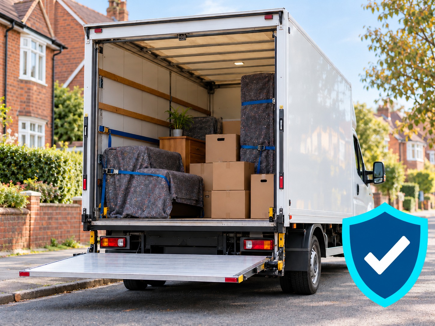 Secured belongings in a removals van with an insurance shield
